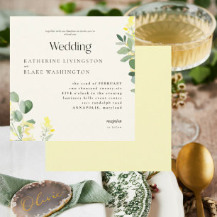 Yellow Wildflowers Eucalyptus Square Wedding Invitation