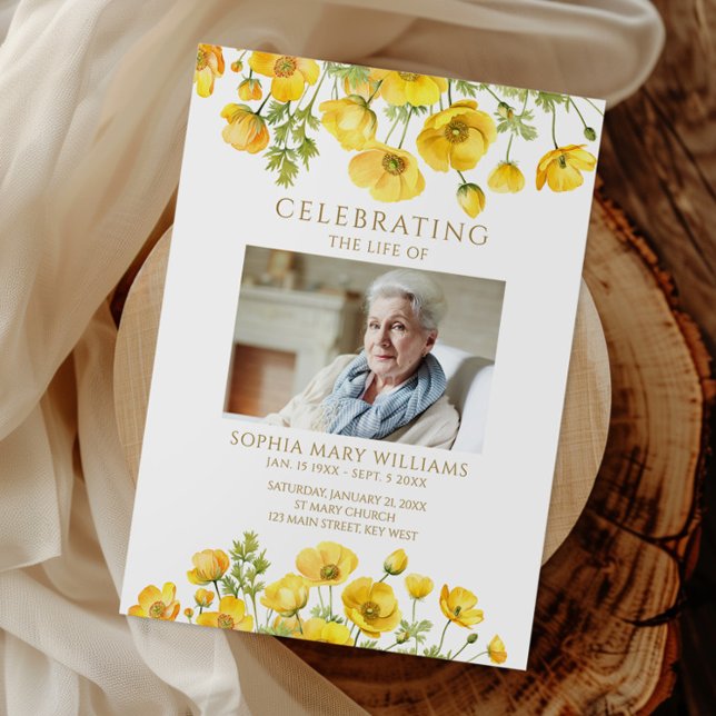 Yellow Wildflowers Funeral Order of Service  Program (Creator Uploaded)