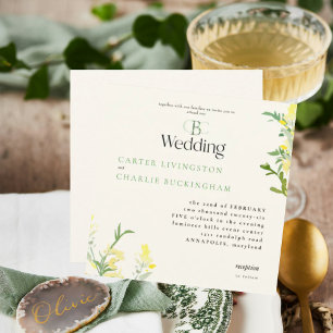 Yellow Wildflowers Monogram Square Wedding Invitation