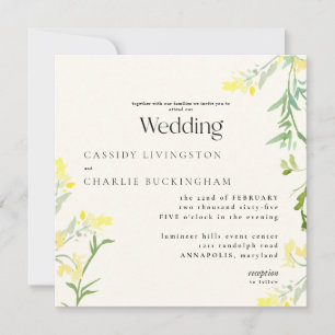 Yellow Wildflowers Monogram Square Wedding Invitation