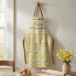Yellow Wildflowers Pattern Monogram Name Apron