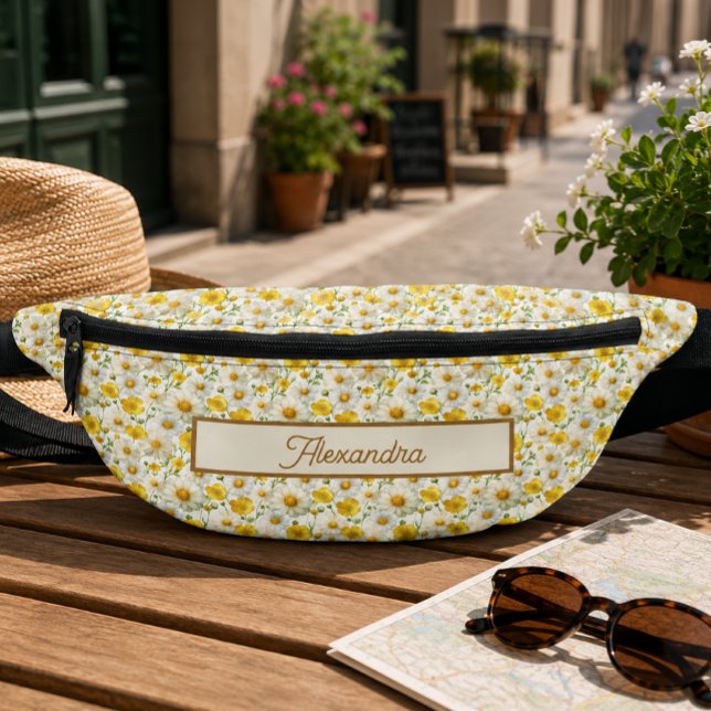 Yellow Wildflowers Pattern Monogram Name Bum Bags (Creator Uploaded)