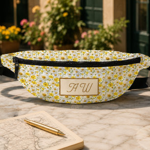 Yellow Wildflowers Pattern Monogram Name Bum Bags