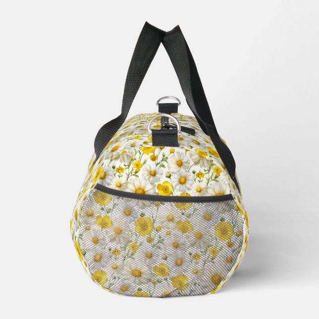 Yellow Wildflowers Pattern Monogram Name Duffle Bag (Right)