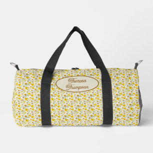 Yellow Wildflowers Pattern Monogram Name Duffle Bag