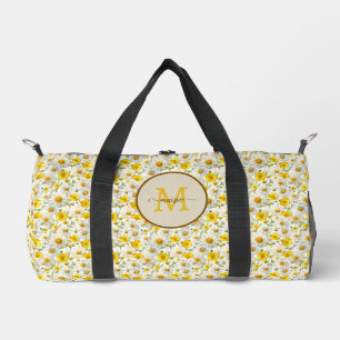 Yellow Wildflowers Pattern Monogram Name Duffle Bag