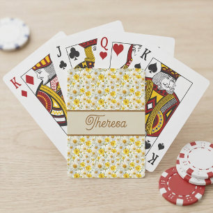 Yellow Wildflowers Pattern Monogram Name Playing Cards