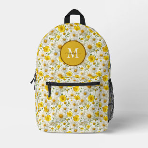 Yellow Wildflowers Pattern Monogram Name Printed Backpack