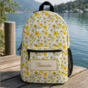 Yellow Wildflowers Pattern Monogram Name Printed Backpack