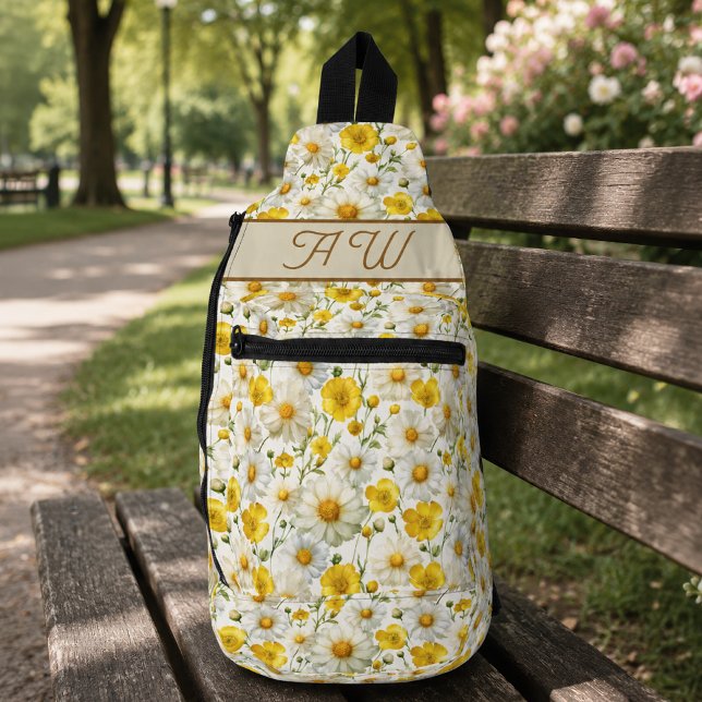 Yellow Wildflowers Pattern Monogram Name Sling Bag (Creator Uploaded)