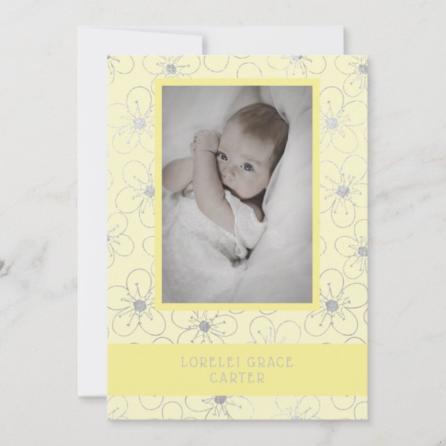 Yellow Wildflowers Silver Photo Naming Ceremony Card (Front)
