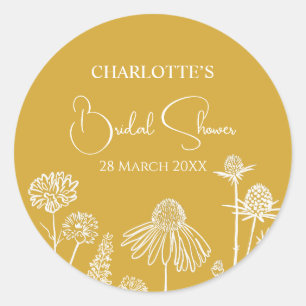 Yellow Wildflowers Sketched Floral Classic Round Sticker