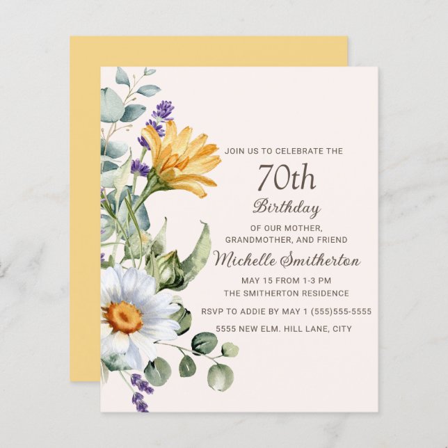 Yellow Wildflowers White Daisies 70th Birthday (Front/Back)