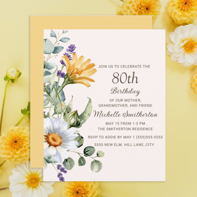 Yellow Wildflowers White Daisies 80th Birthday (Creator Uploaded)