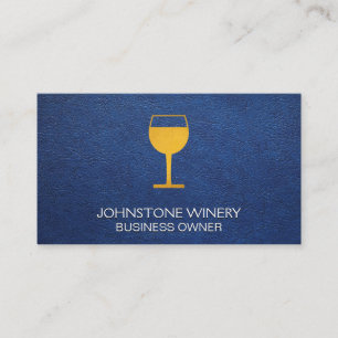 Yellow Wine Glass   Blue Leather Business Card