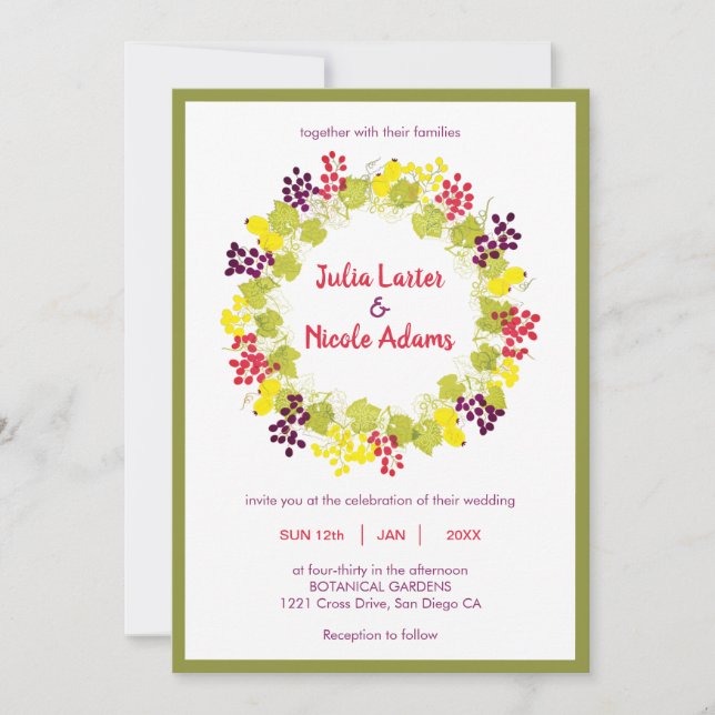 Yellow Wine Springs Grapes Flowers Foliage Wedding Invitation (Front)