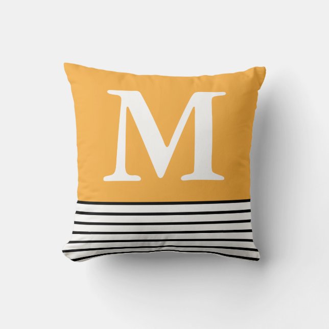 Yellow With B/W Stripes Custom Monogrammed Cushion (Front)