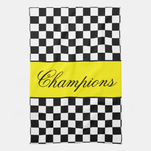 Yellow with black and white check tea towel