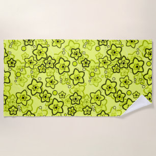 Yellow with black bright neon floral pattern beach towel