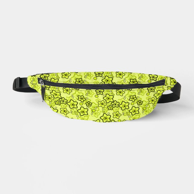 Yellow with black bright neon floral pattern bum bags (Front)