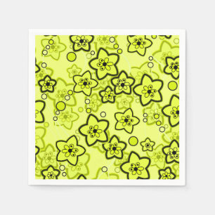 Yellow with black bright neon floral pattern napkin
