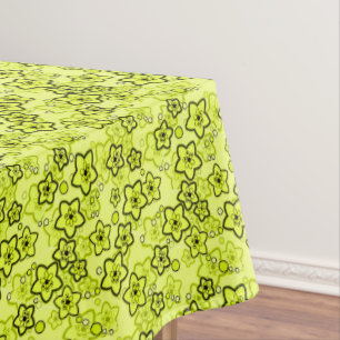 Yellow with black bright neon floral pattern tablecloth