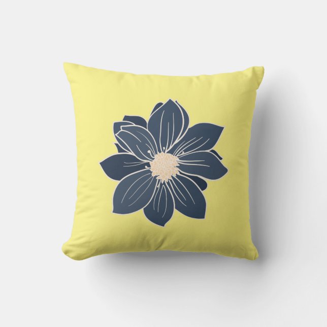 Yellow with Blue Flower Cushion (Front)