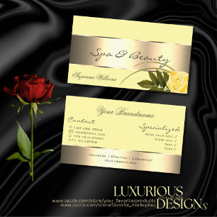 Yellow with Gold Decor and Cute Rose Flower Modern Business Card