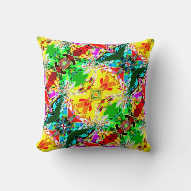 Yellow with Green, Red Abstract Dream Diagonal Thr Cushion (Front)