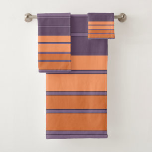 Yellow with lilac striped pattern bath towel set