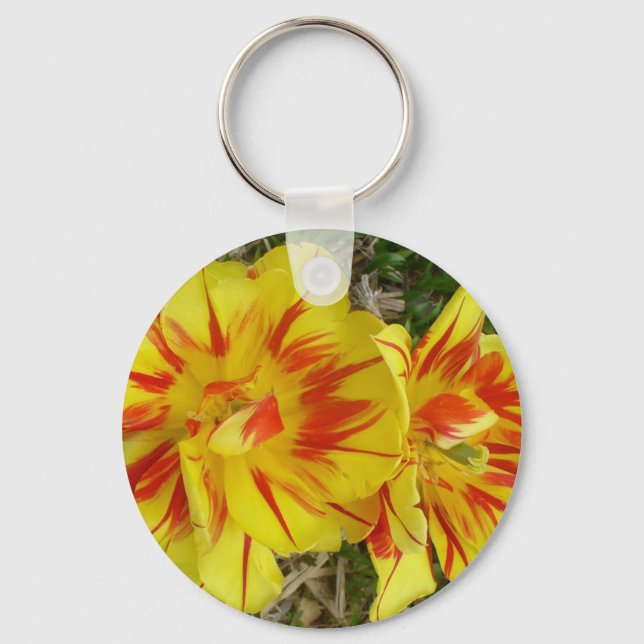 Yellow with Red Striped Flower Key Ring (Front)
