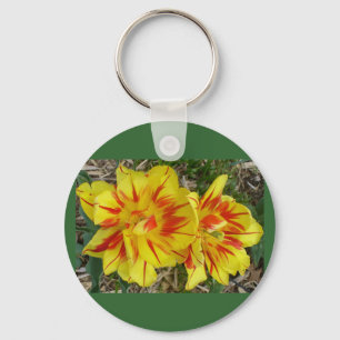 Yellow with Red Striped Flower Key Ring