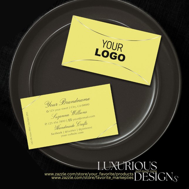 Yellow with Silver Decor and Logo Stylish Simply Business Card (Creator Uploaded)