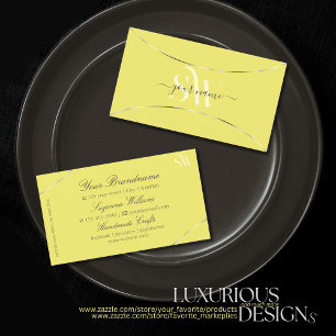 Yellow with Silver Decor and Monogram Professional Business Card