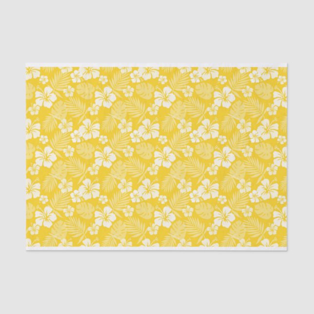 YELLOW WITH TROPICAL WHITE HIBISCUS FLOWERS TISSUE PAPER (Front)