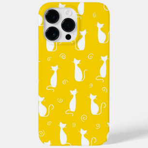 YELLOW WITH WHITE SITTING CAT PATTERN Case-Mate iPhone 14 PRO MAX CASE