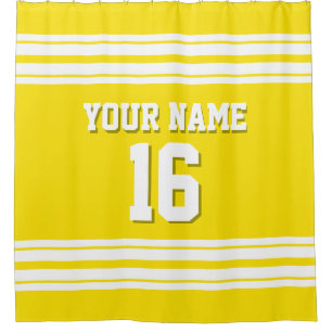 Yellow with White Stripes Sports Jersey Shower Curtain