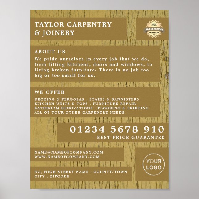 Yellow Wood, Carpentry, Carpenter Advertising Poster (Front)