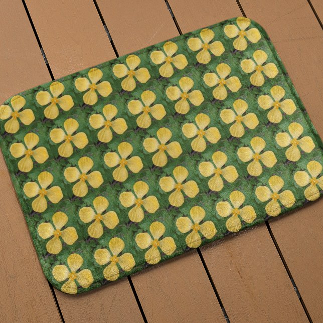 Yellow Wood Poppy Floral Pattern Bath Mat (In Situ)