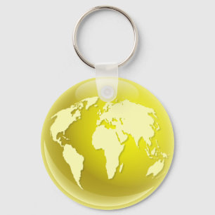 Yellow World Globe Key Ring