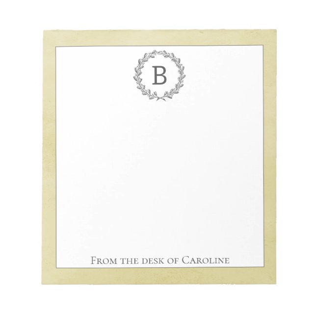Yellow Wreath Monogram Notepad (Front)