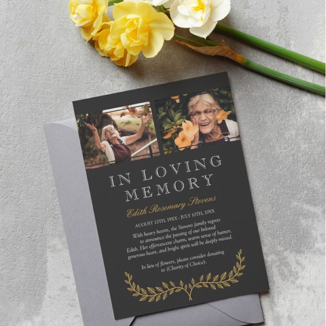 Yellow Wreath Photo In Loving Memory Announcement (Creator Uploaded)