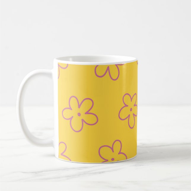 Yellow Y2K Wildflower Bold Retro Spring Kitchen  Coffee Mug (Left)