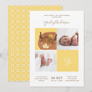 Yellow Yak • Alphabet Monogram Cute Baby Shower Invitation
