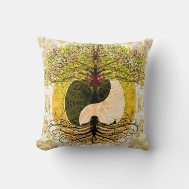 Yellow Yin Yang w/ Tree of Life Cushion (Front)