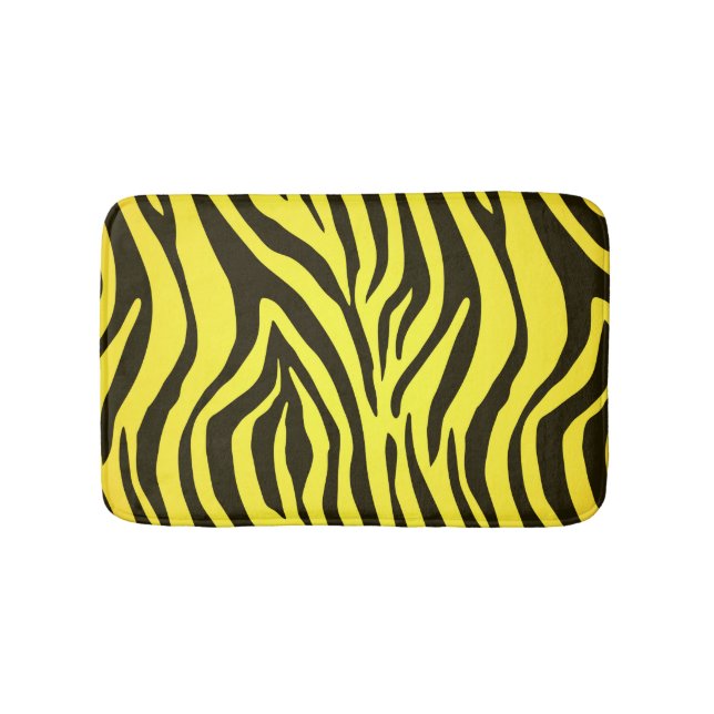 Yellow zebra animal print pattern bath mat (Front)