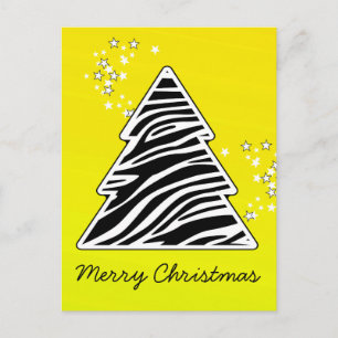 Yellow Zebra Christmas Tree Holiday Postcard