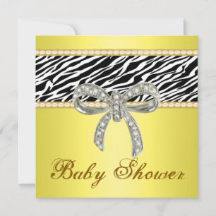 Yellow Zebra Diamond Bow Baby Shower Invitation