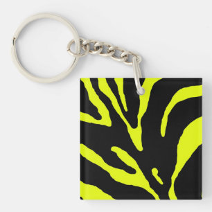 Yellow Zebra Stripe Animal Print Key Ring
