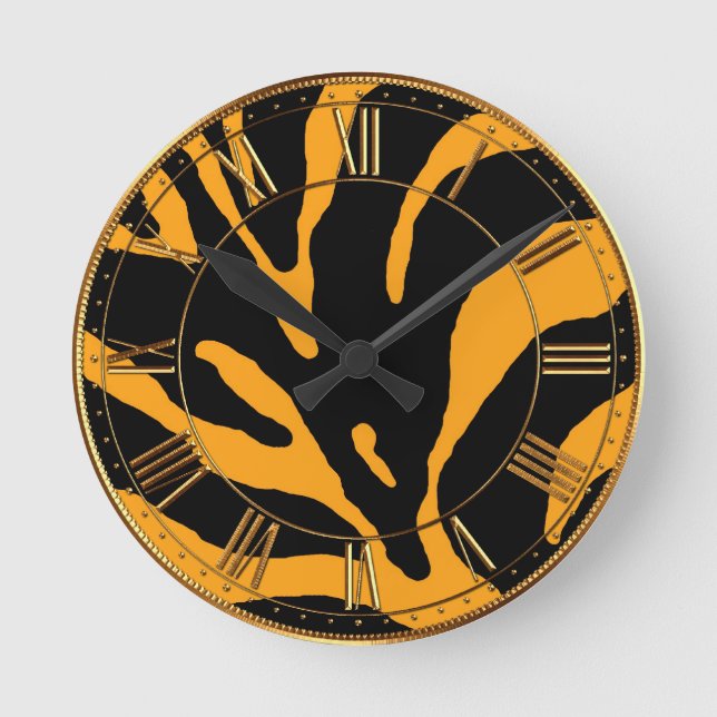 Yellow Zebra Stripe Animal Print Round Clock (Front)